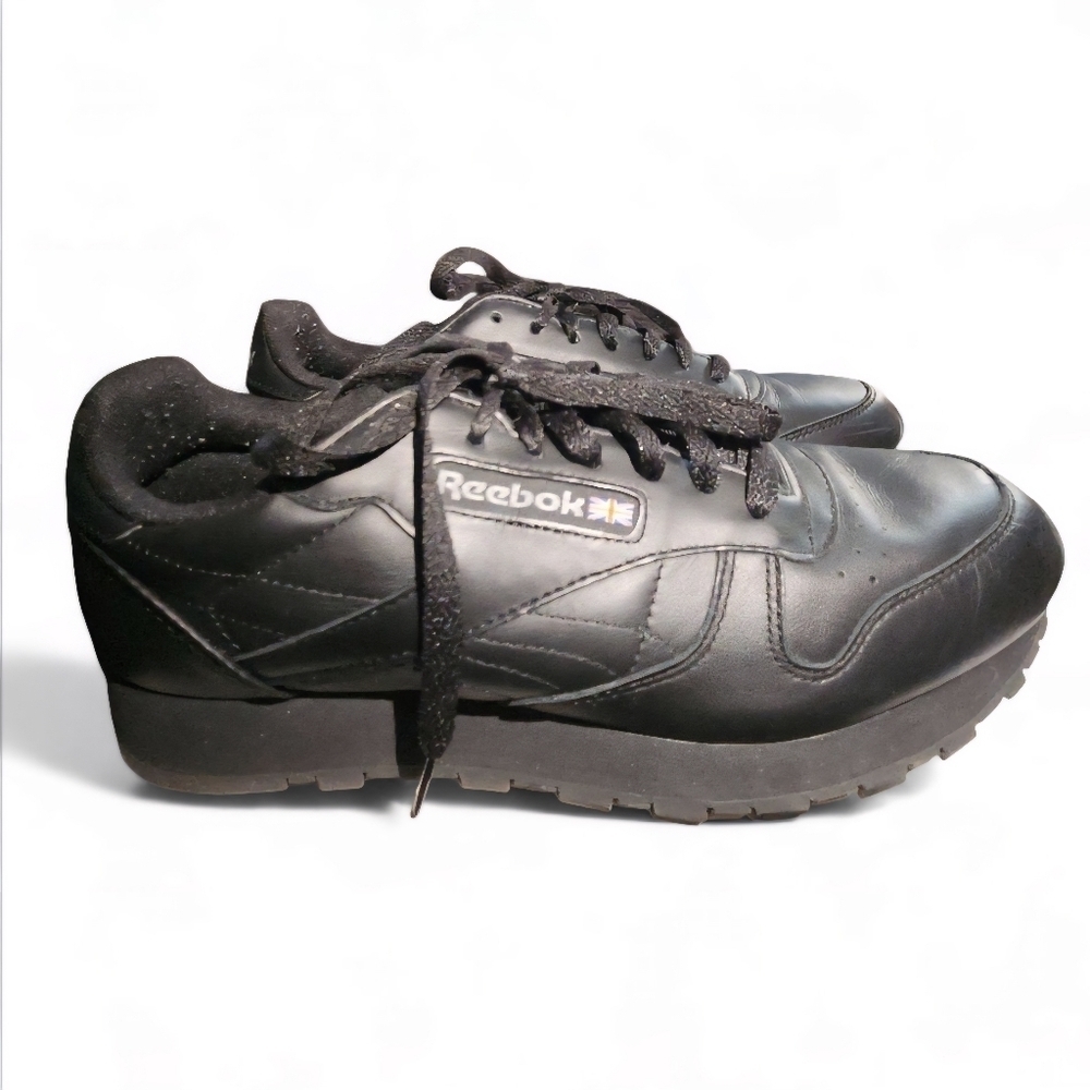 Reebok Classic Leather 116 Mens Core Black Leather Lifestyle Sneakers Shoes Sz 8
